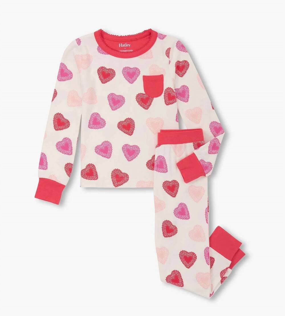 NEW HATLEY kids' cut-out hearts bamboo pajama set in natural